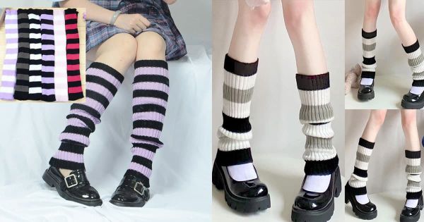 Tất ống chân kẻ sọc nhiều màu sắc
