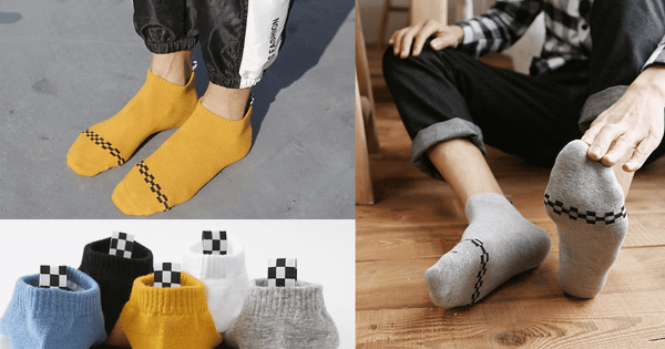 Tất cổ thấp nam sọc caro