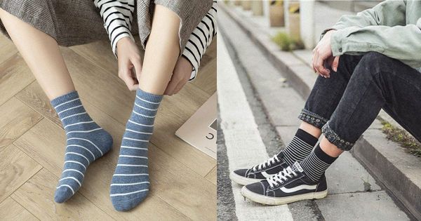 Tất cổ cao nam họa tiết kẻ sọc ngang với giày thể thao