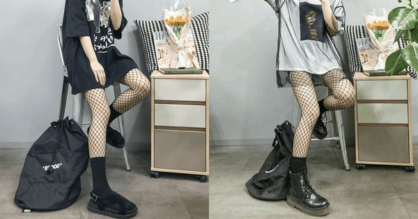 Vớ lưới phối với áo thun