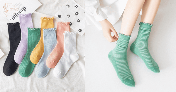 Tất trơn cổ trung viền gợn sóng