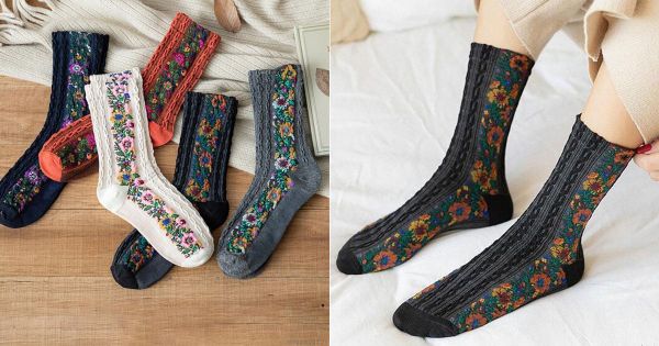 Tất thổ cẩm trơn cổ cao