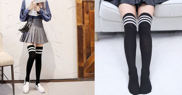 Tất cổ dài trắng sọc đen
