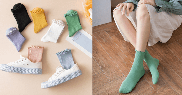 Tất nhún cổ bèo vintage trơn
