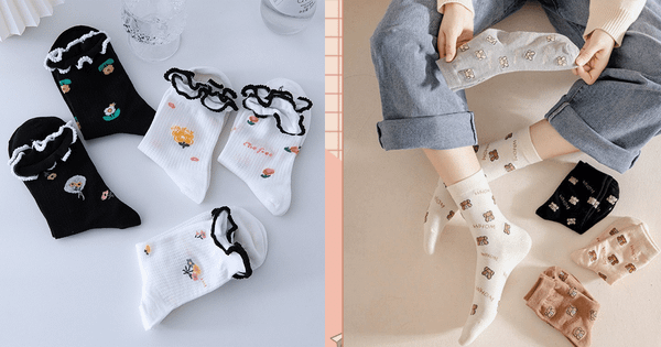 Tất nhún cổ bèo họa tiết