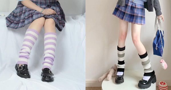 Tất len ống chân kết hợp màu sắc