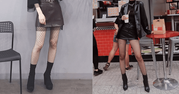 Vớ lưới phối với quần da