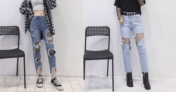 Vớ lưới phối với quần jeans