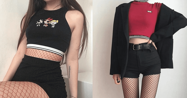 Vớ lưới phối với áo croptop
