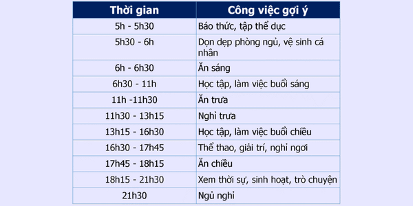 Hãy tạo cho mình thời gian biểu hợp lí