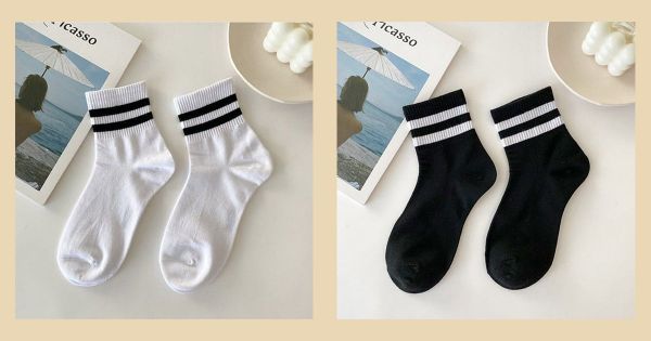 Tất cổ cao nam nữ sọc trắng đen