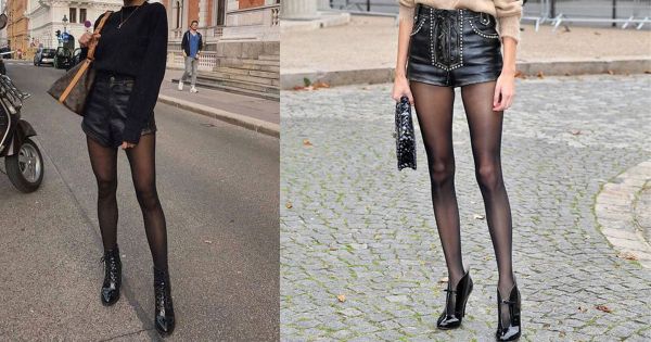 Tất đen mỏng và quần short