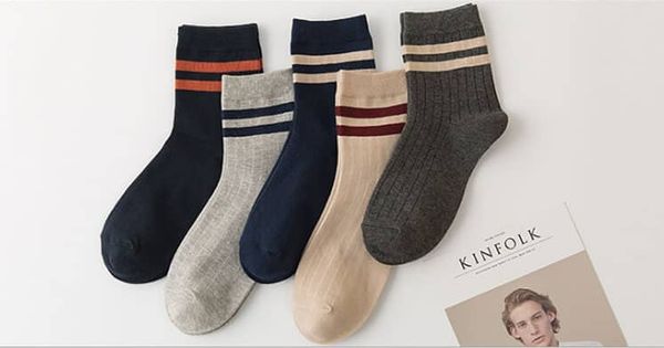 Tất Vintage nam siêu xịn xò cổ cao sọc trắng đen
