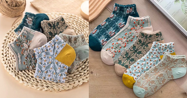 Tất vớ cổ ngắn in hình họa retro