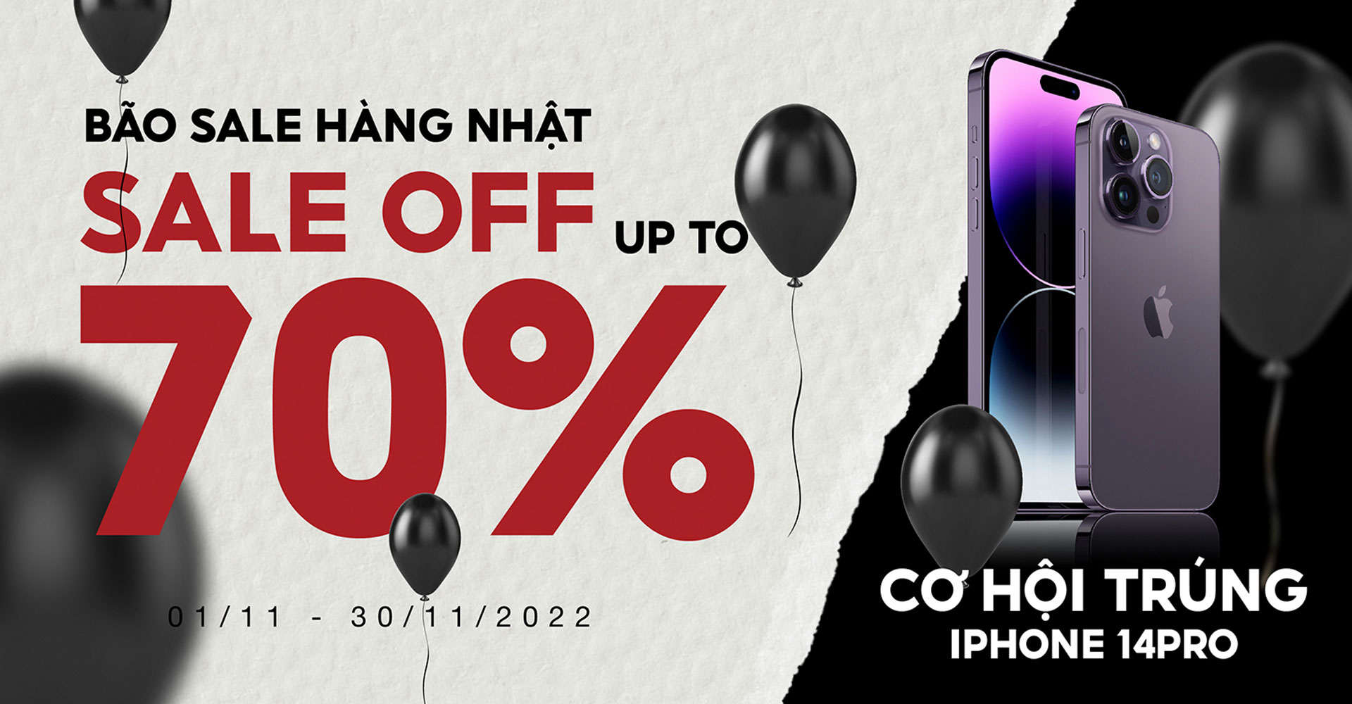 Black firday, sale up to 70%, cơ hội ring iphone 14 pro