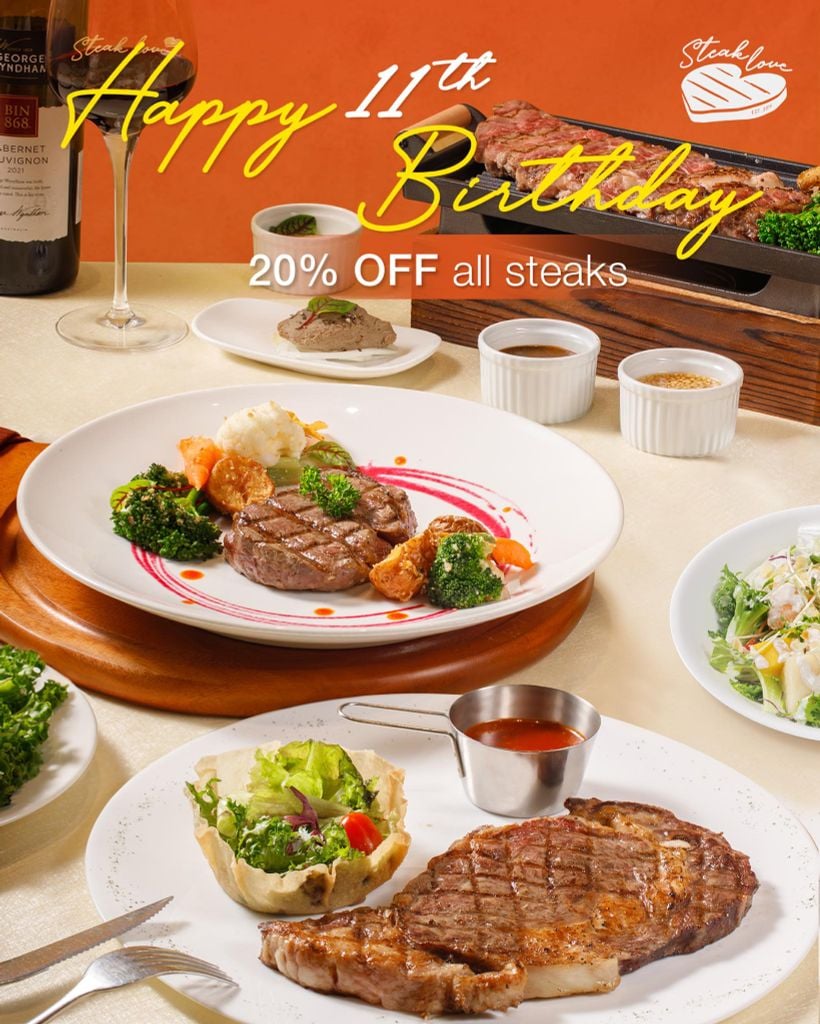 🎉 𝐇𝐀𝐏𝐏𝐘 𝟏𝟏𝐭𝐡 𝐁𝐈𝐑𝐓𝐇𝐃𝐀𝐘 – ƯU ĐÃI GIẢM 20% THÁNG SINH NHẬT CÙNG STEAK LOVE 🎉