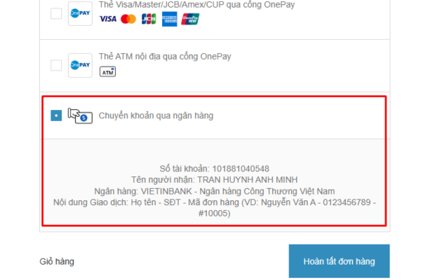 Thanh toán qua ngân hàng