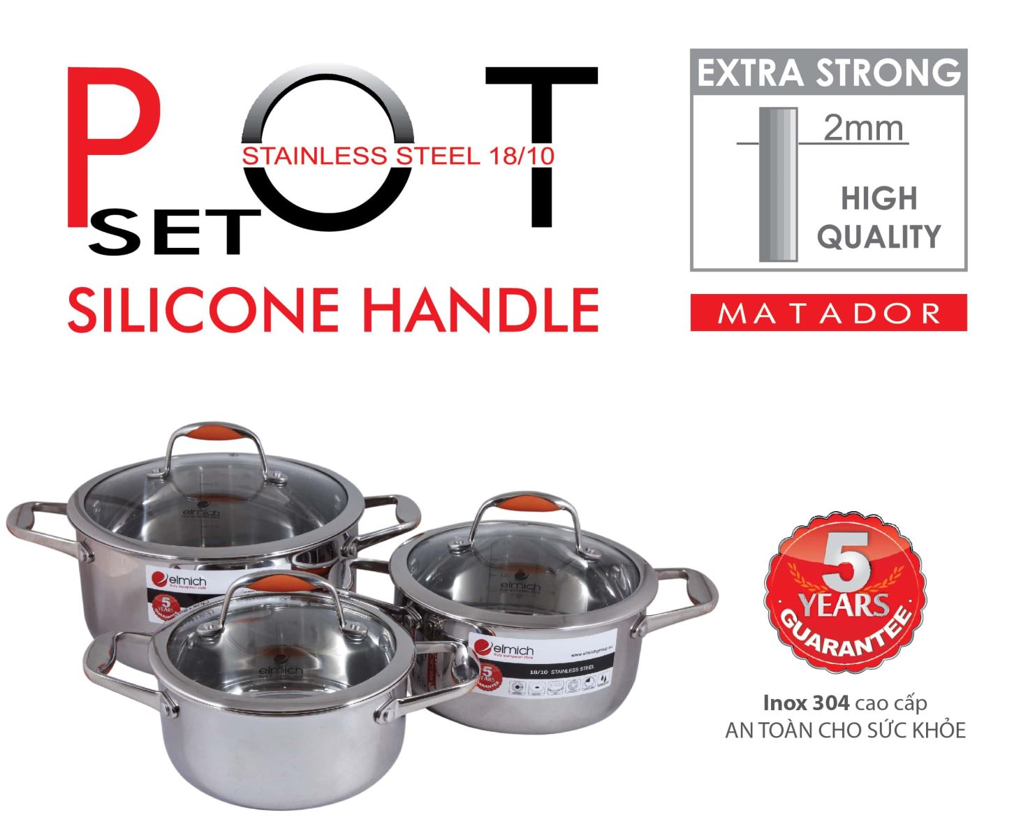 Bộ nồi inox Elmich Matador chuẩn chất lượng Châu Âu