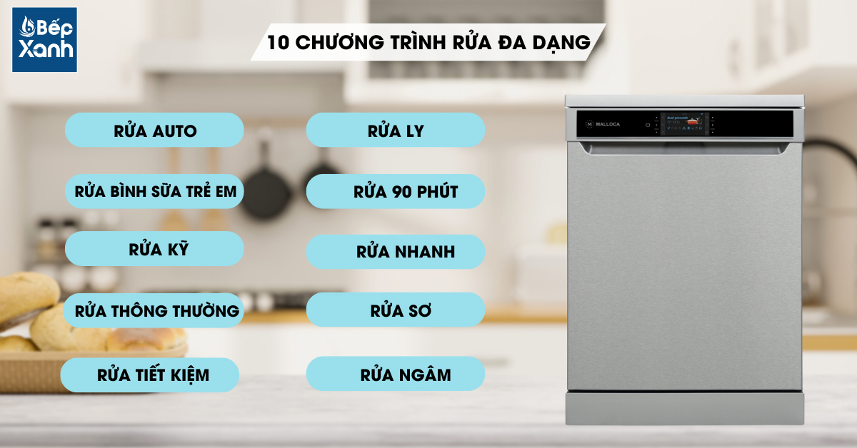 10 chương trình đa dạng rửa của máy MDW14-S10TFT