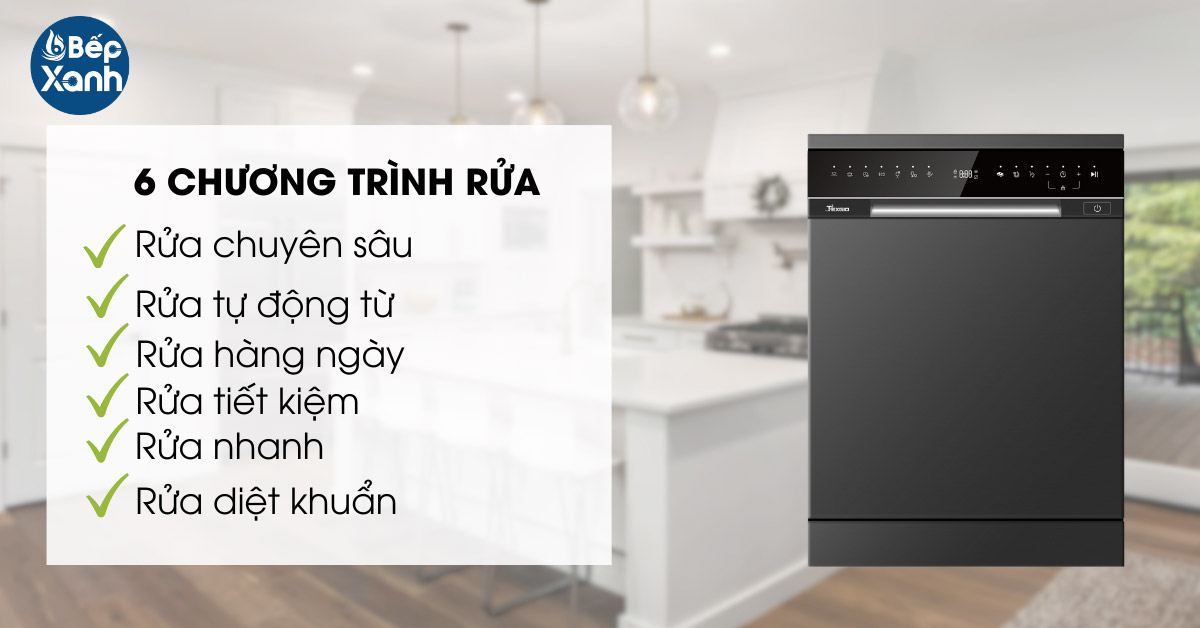 Máy rửa bát Texgio TGFPCM795B 6 chương trình rửa tiện lợi