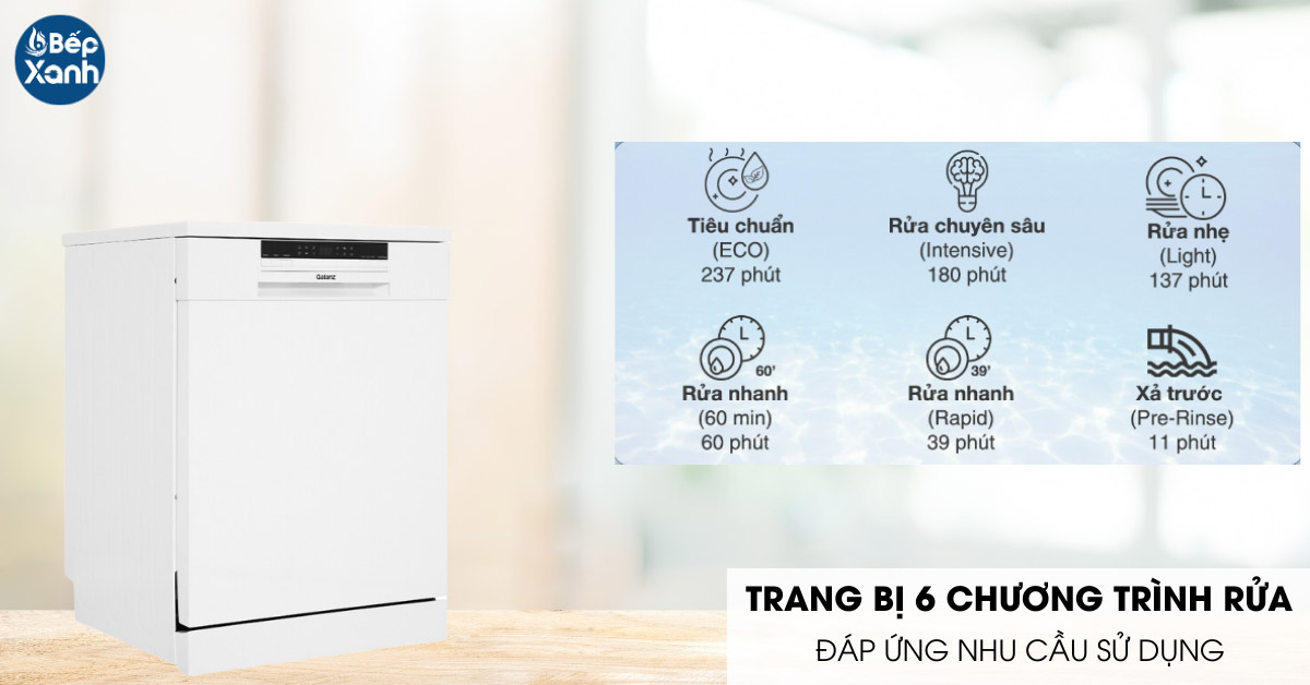 Máy rửa bát độc lập Galanz GR12462T trang bị 6 chương trình rửa