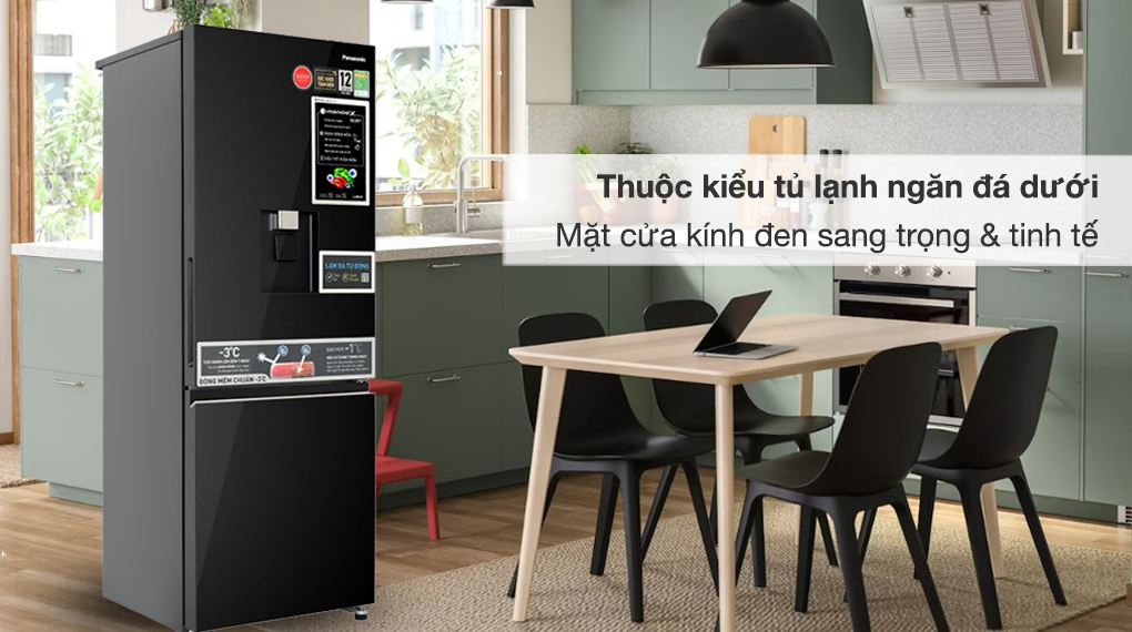 Tủ lạnh Panasonic Inverter 300 lít NR-BV331WGKV - Thuộc kiểu tủ ngăn đá dưới, mặt cửa bằng kính đen sang trọng và tinh tế Tủ lạnh Panasonic Inverter 300 lít NR-BV331WGKV - Thuộc kiểu tủ ngăn đá dưới, mặt cửa bằng kính đen sang trọng và tinh tế