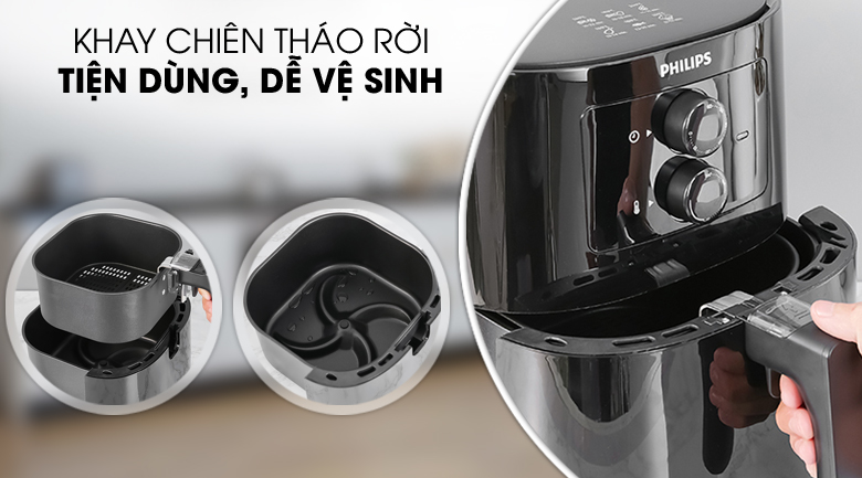 Thiết kế tiện lợi - Nồi chiên không dầu Philips HD920090 2.4 lít Thiết kế tiện lợi - Nồi chiên không dầu Philips HD920090 2.4 lít