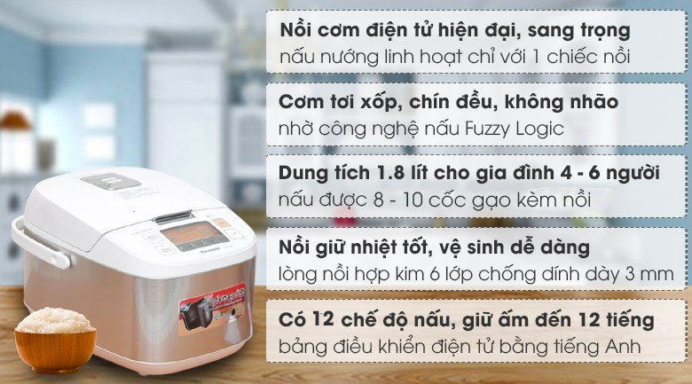 Nồi cơm điện tử Panasonic 1.8 lít SR-ZG185SRAM