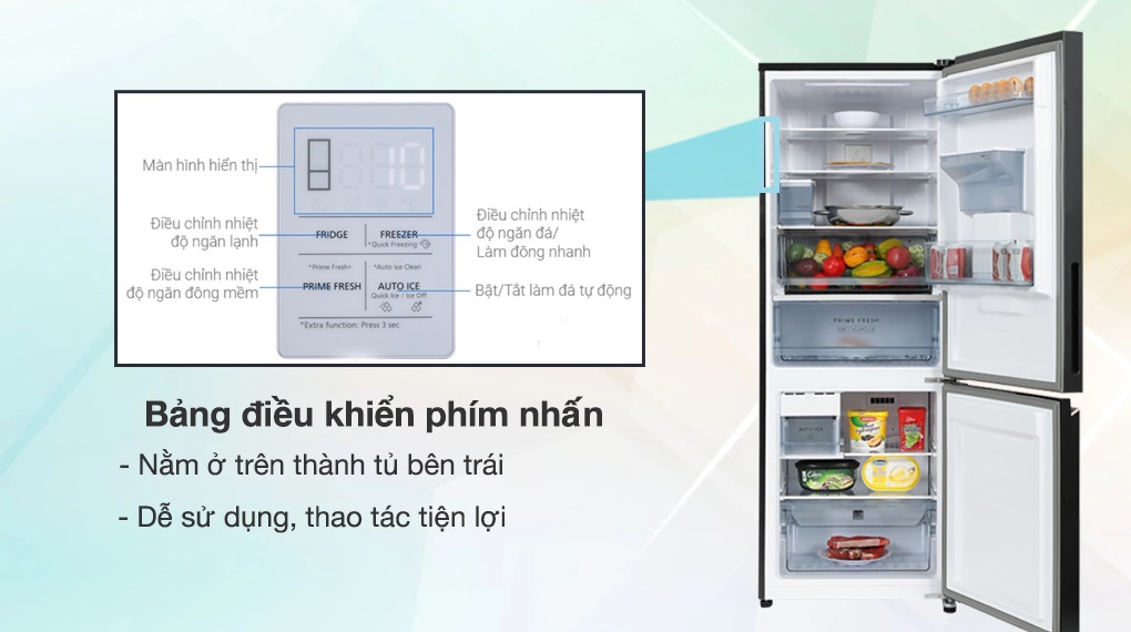 Tủ lạnh Panasonic Inverter 300 lít NR-BV331WGKV - Bảng điều khiển phím nhấn, nằm ở bên trong tủ Tủ lạnh Panasonic Inverter 300 lít NR-BV331WGKV - Bảng điều khiển phím nhấn, nằm ở bên trong tủ