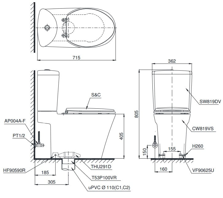 Bàn Cầu Hai Khối ToTo CS819DST3#XW Bàn Cầu Hai Khối ToTo CS819DST3#XW