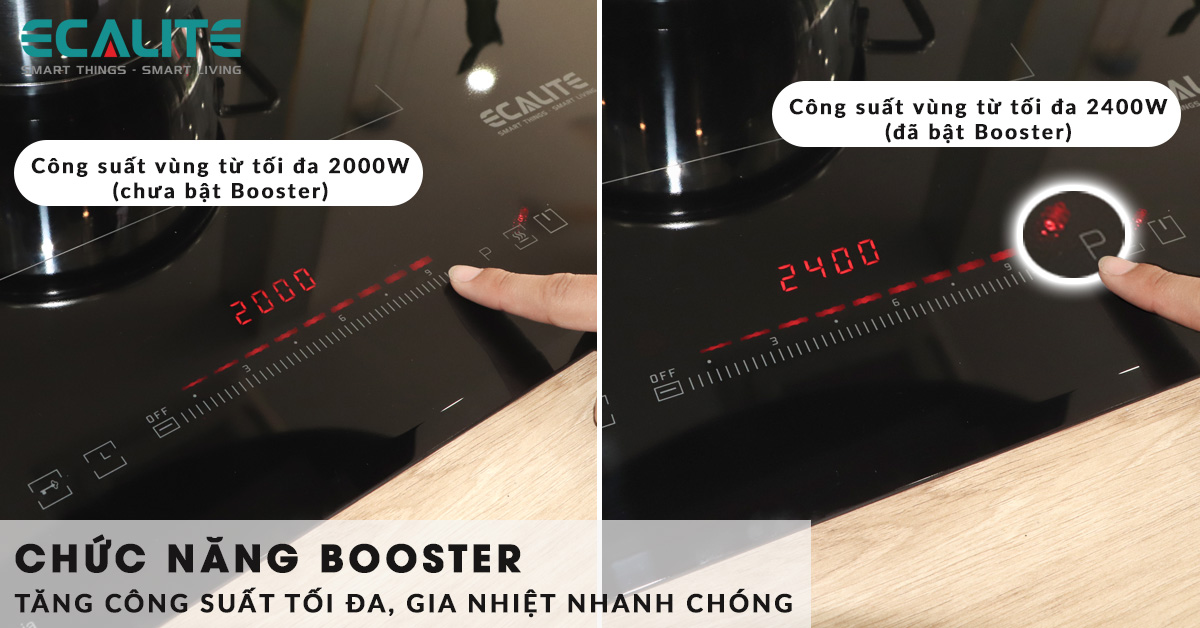 Chức năng Booster của bếp điện từ 2 vùng nấu EL-MS2999IR