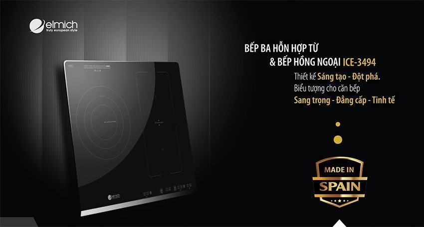 Thiết kế đẹp mắt, sang trọng của bếp ba hỗn hợp Elmich ICE-3494