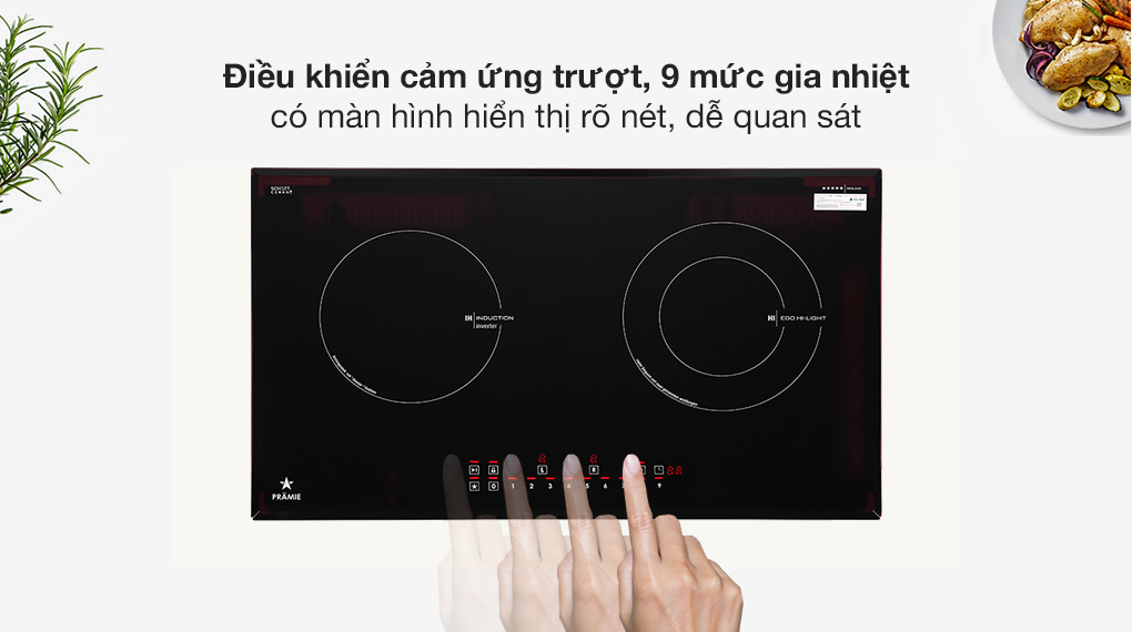 Điều khiển cảm ứng trượt với 9 mức gia nhiệt Điều khiển cảm ứng trượt với 9 mức gia nhiệt