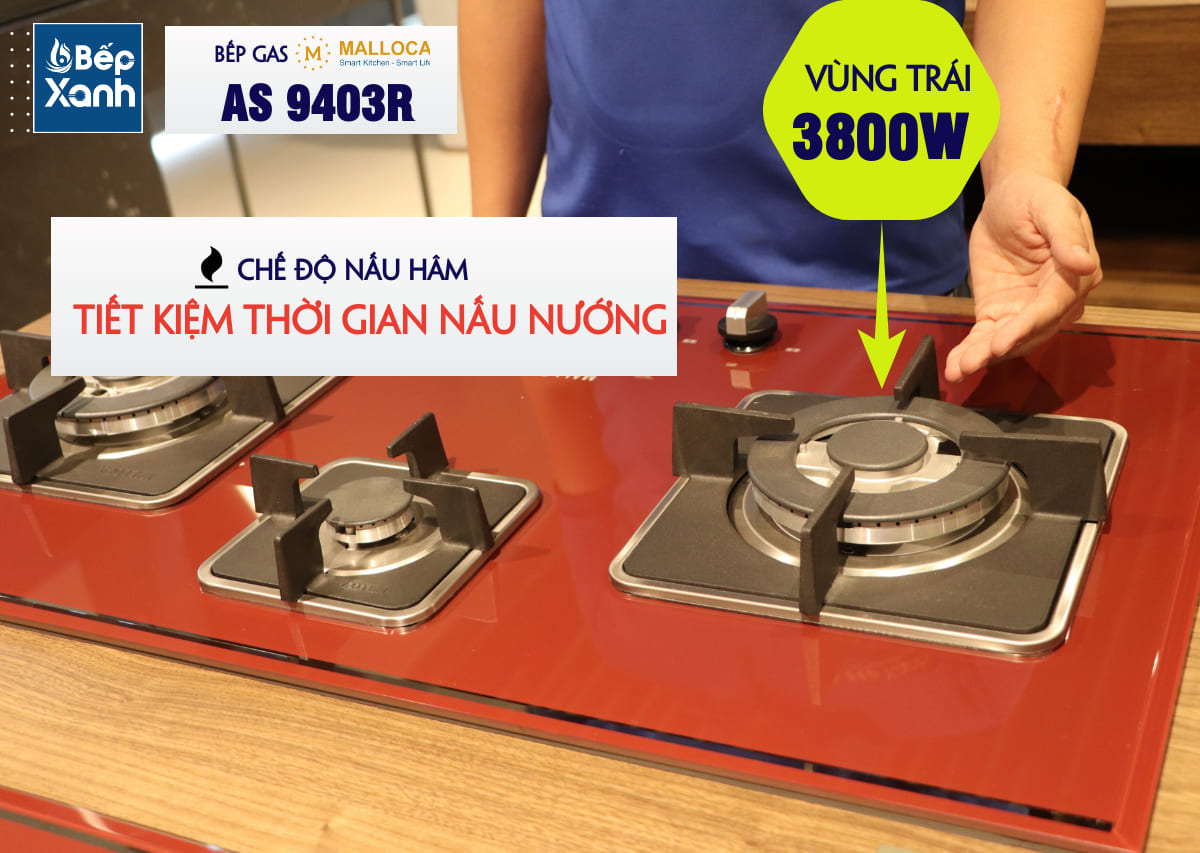 bếp gas Malloca AS 9403R có vùng trái công suất 3800w