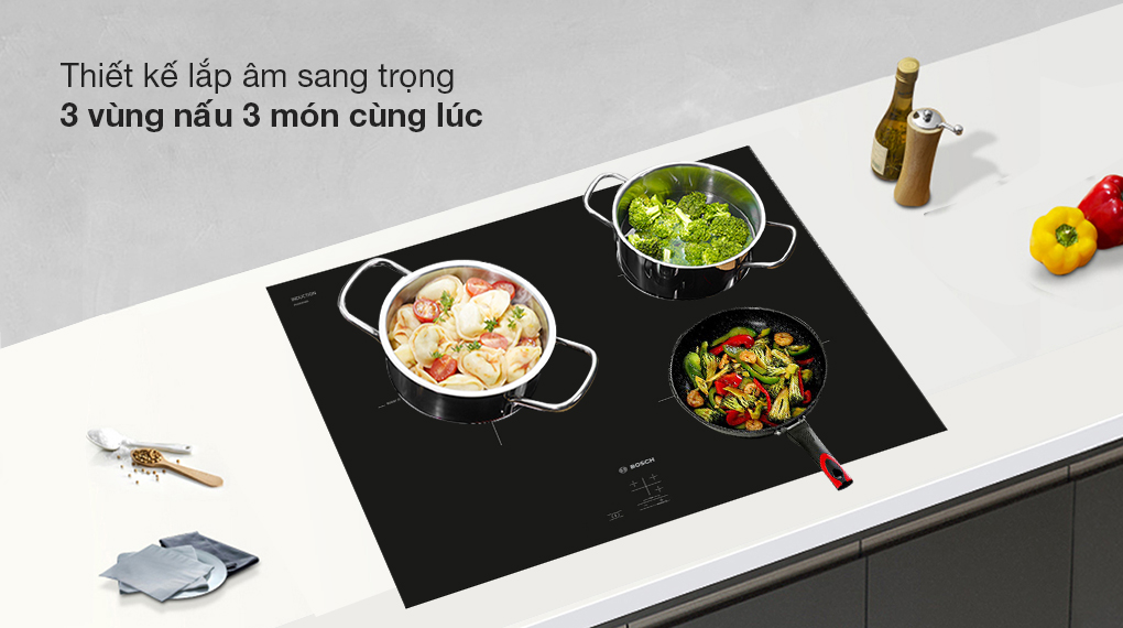 Bếp từ 3 vùng nấu lắp âm Bosch PUC61KAA5E - Thiết kế - Chất liệu mặt bếp Bếp từ 3 vùng nấu lắp âm Bosch PUC61KAA5E - Thiết kế - Chất liệu mặt bếp