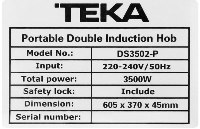 Công suất vùng nấu bên trái là 1500 W, vùng nấu bên phải là 2000 W - Bếp từ đôi TEKA DS3502-P KG Công suất vùng nấu bên trái là 1500 W, vùng nấu bên phải là 2000 W - Bếp từ đôi TEKA DS3502-P KG