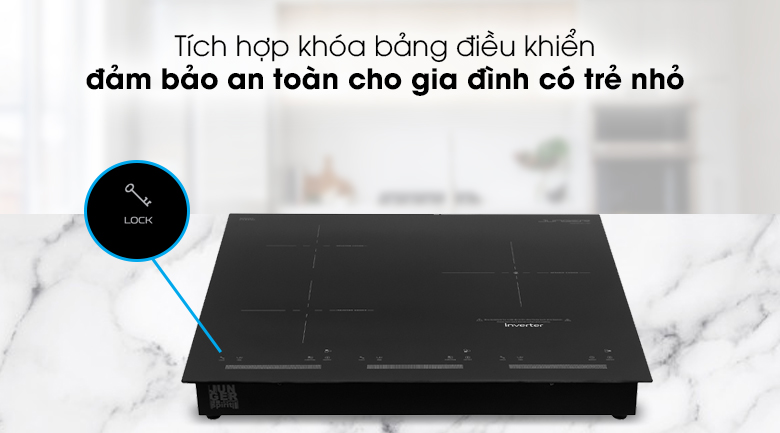 Bếp từ hồng ngoại ba vùng nấu Junger CEJ-300-IIF - Khóa bảng điều khiển khi kích hoạt vô hiệu hóa toàn bộ bàn phím Bếp từ hồng ngoại ba vùng nấu Junger CEJ-300-IIF - Khóa bảng điều khiển khi kích hoạt vô hiệu hóa toàn bộ bàn phím