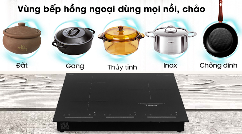 Bếp từ hồng ngoại ba vùng nấu Junger CEJ-300-IIF - Vùng bếp hồng ngoại sử dụng được tất cả các loại nồi, chảo Bếp từ hồng ngoại ba vùng nấu Junger CEJ-300-IIF - Vùng bếp hồng ngoại sử dụng được tất cả các loại nồi, chảo