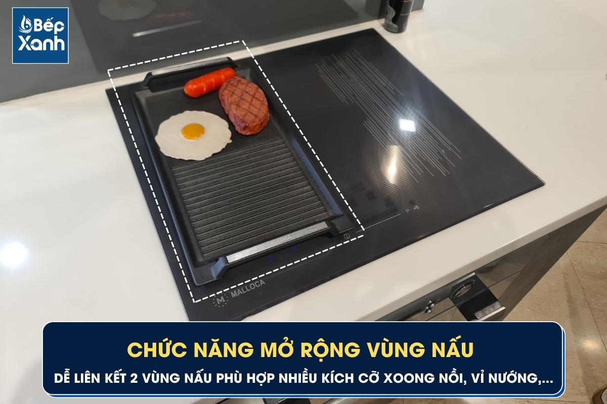 Chức năng mở rộng vùng nấu trên bếp 4 từ Malloca
