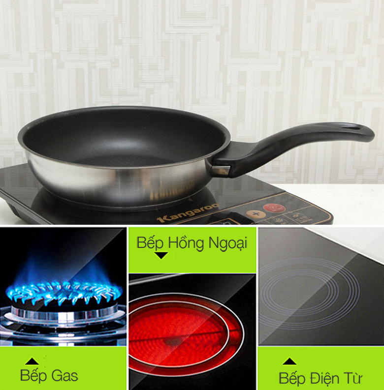Chảo 3 đáy Fivestar CKD24-3DI sử dụng được trên cả bếp gas, bếp hồng ngoại và bếp từ Chảo 3 đáy Fivestar CKD24-3DI sử dụng được trên cả bếp gas, bếp hồng ngoại và bếp từ