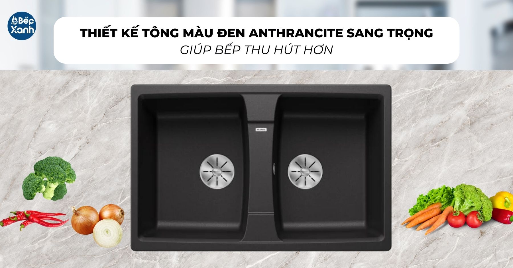 Chậu rửa bát Blanco LEXA 8 sở hữu thiết kế hiện đại với tông màu Anthrancite