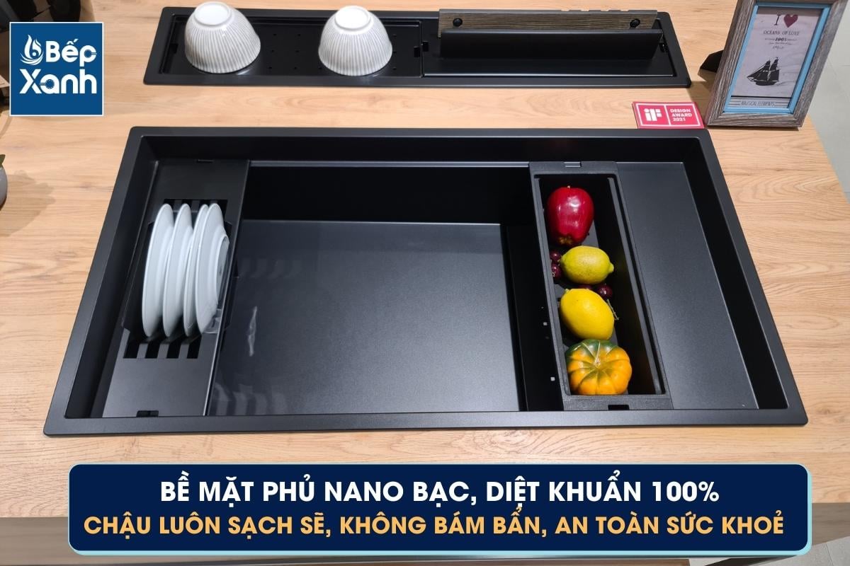 Bề mặt chậu phủ Nano Bạc