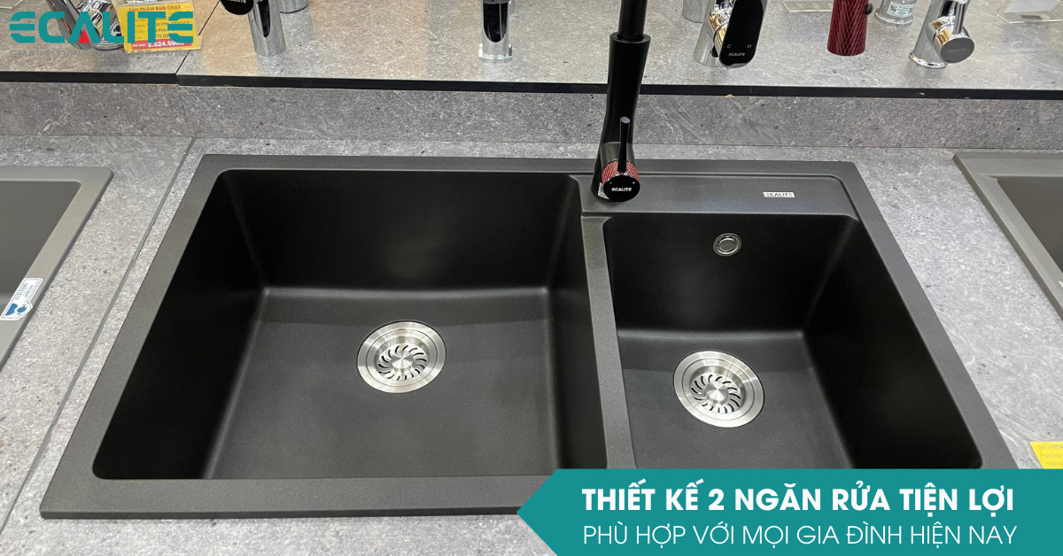 Chậu rửa chén Ecalite EGS-6005.28648HB thiết kế 2 ngăn tiện lợi