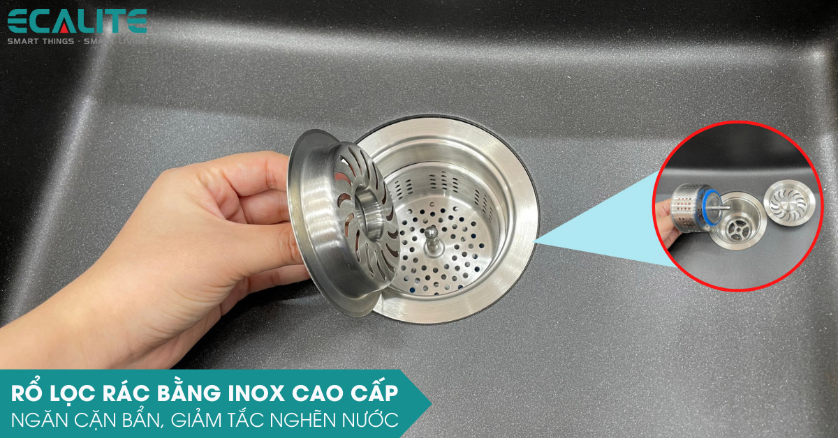 Chậu rửa chén Ecalite EGS-6005.28648HB rổ lọc rác 