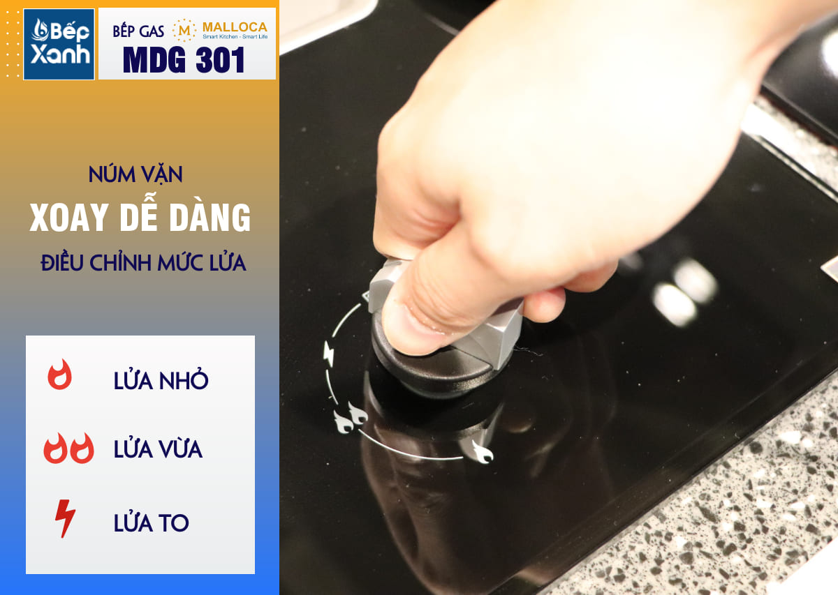 bếp gas âm malloca mdg 301 có nhiều chế độ lửa
