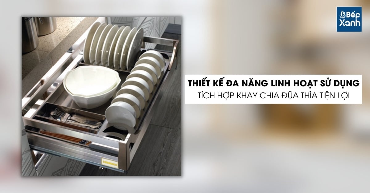 Kệ chén inox EU133600 đi kèm khay chìa đũa thìa