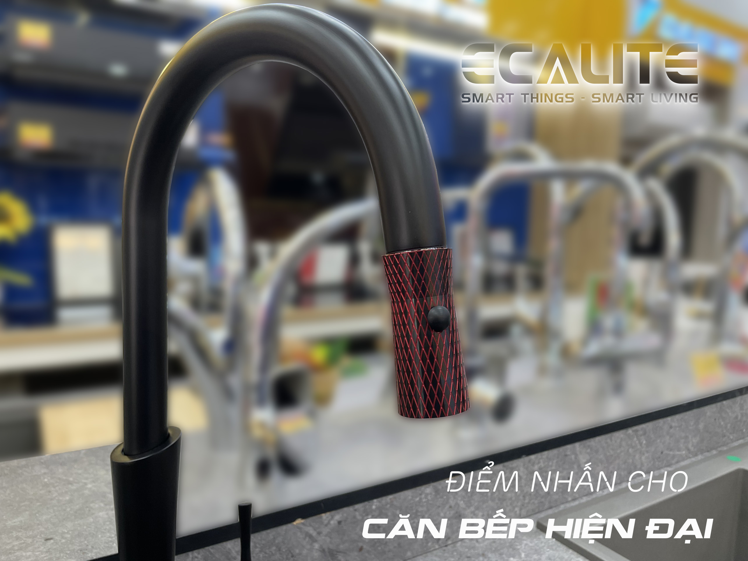 Vòi rửa chén nóng lạnh dây rút E-Signature Ecalite EF-N2023B đầu vòi mềm mại