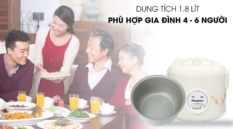 Dung tích 1.8 lít - Nồi cơm điện nắp gài Kangaroo 1.8 lít KG18RC3