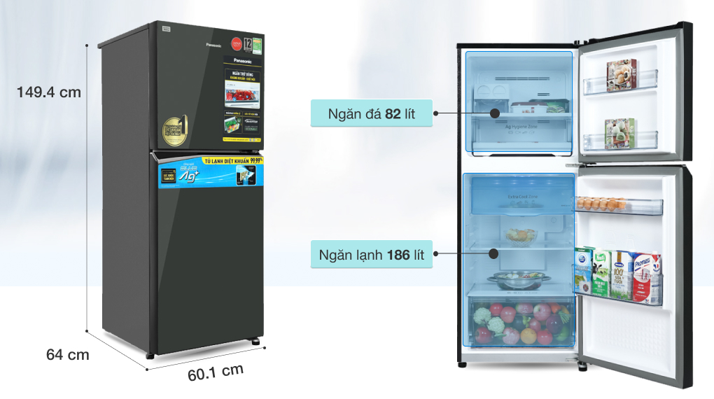 Tủ lạnh Panasonic Inverter 268 lít NR-TV301VGMV - Dung tích 268 lít Tủ lạnh Panasonic Inverter 268 lít NR-TV301VGMV - Dung tích 268 lít