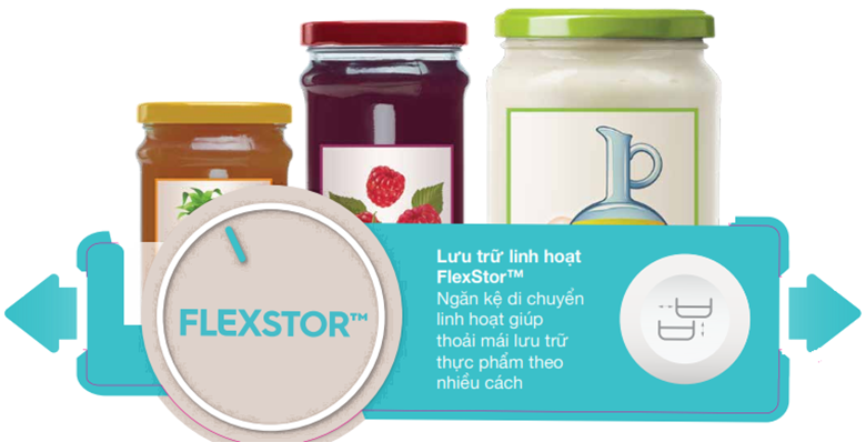 FlexStor giúp đảm bảo rằng bạn sẽ nhanh chóng sắp xếp thực phẩm vào được trong tủ lạnh FlexStor giúp đảm bảo rằng bạn sẽ nhanh chóng sắp xếp thực phẩm vào được trong tủ lạnh